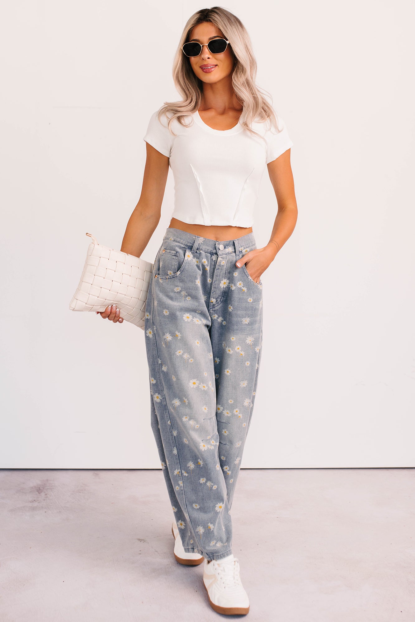 Rae Floral Stripe Wide Leg Barrel Jeans (Denim) - NanaMacs
