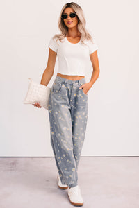 Rae Floral Stripe Wide Leg Barrel Jeans (Denim) - NanaMacs