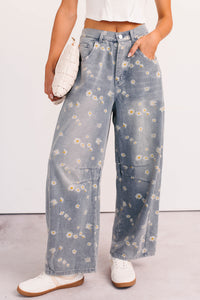 Rae Floral Stripe Wide Leg Barrel Jeans (Denim) - NanaMacs