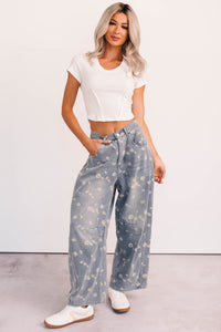 Rae Floral Stripe Wide Leg Barrel Jeans (Denim) - NanaMacs