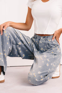 Rae Floral Stripe Wide Leg Barrel Jeans (Denim) - NanaMacs