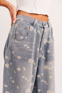 Rae Floral Stripe Wide Leg Barrel Jeans (Denim) - NanaMacs