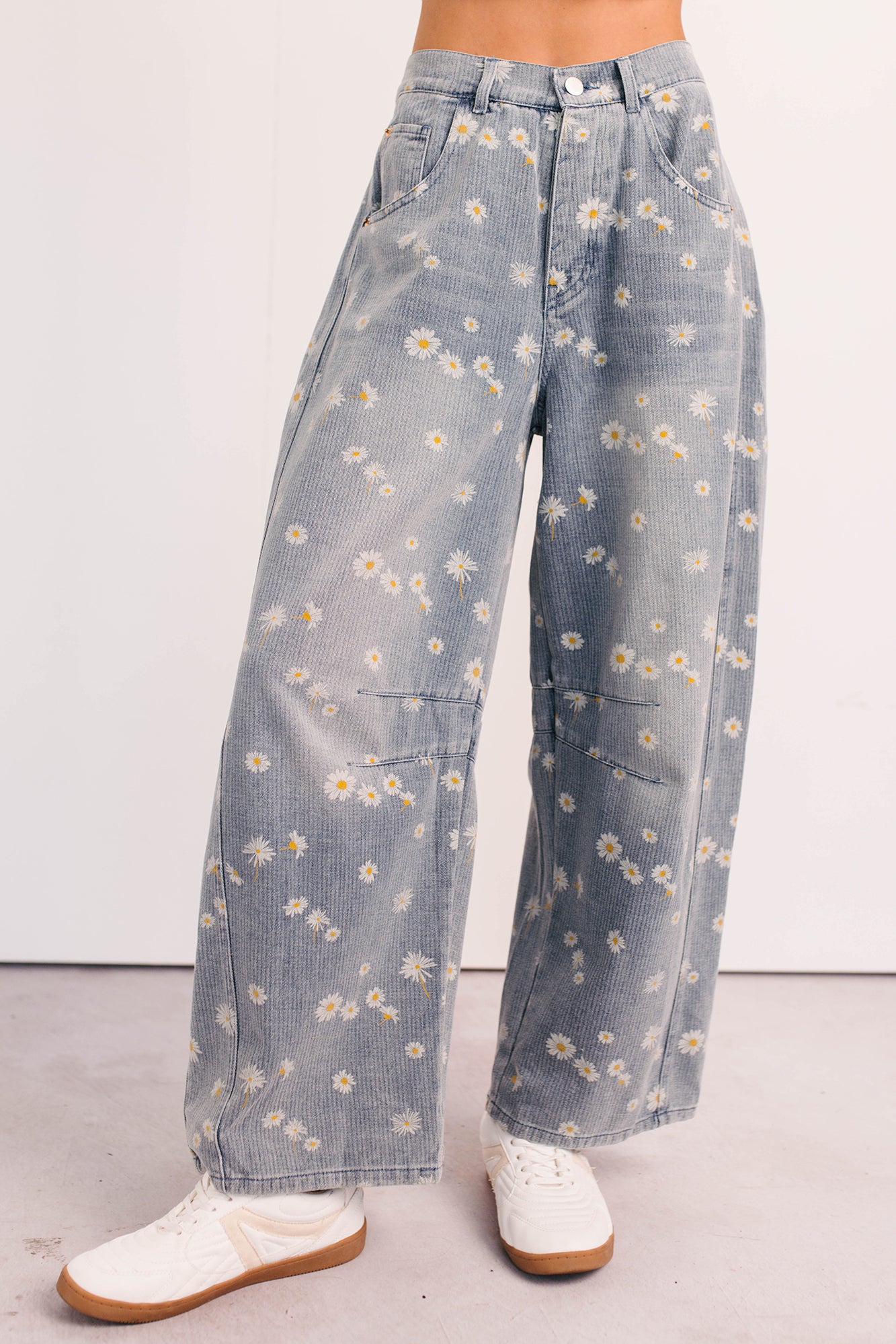 Rae Floral Stripe Wide Leg Barrel Jeans (Denim) - NanaMacs