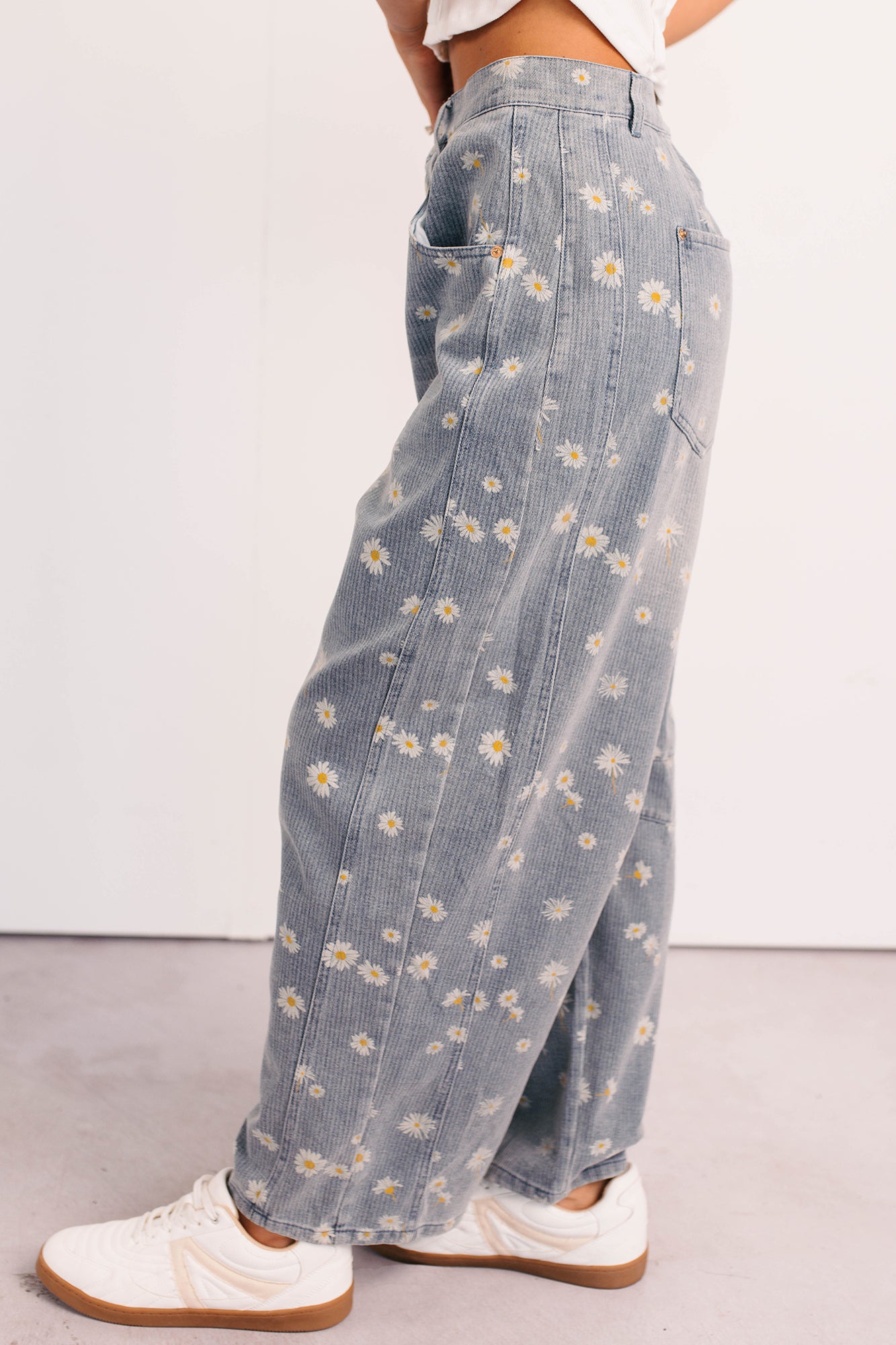 Rae Floral Stripe Wide Leg Barrel Jeans (Denim) - NanaMacs