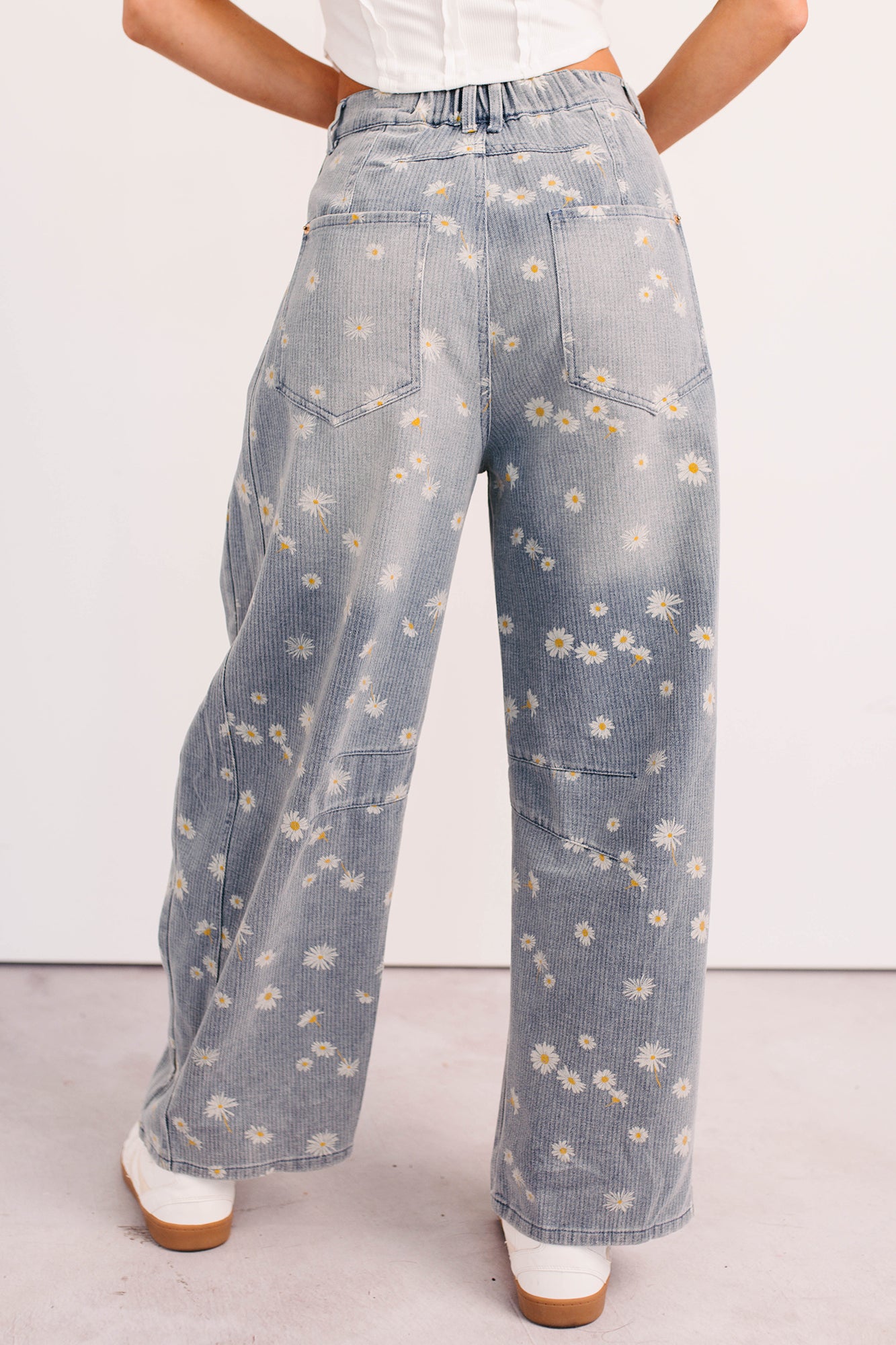 Rae Floral Stripe Wide Leg Barrel Jeans (Denim) - NanaMacs