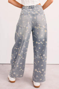 Rae Floral Stripe Wide Leg Barrel Jeans (Denim) - NanaMacs