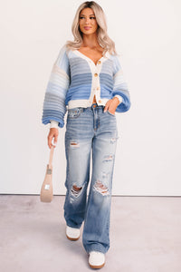 Morning Breeze Ombre Striped Knit Cardigan (Blue) - NanaMacs