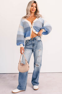 Morning Breeze Ombre Striped Knit Cardigan (Blue) - NanaMacs