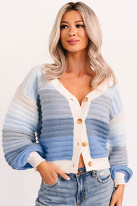 Morning Breeze Ombre Striped Knit Cardigan (Blue) - NanaMacs
