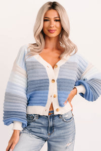 Morning Breeze Ombre Striped Knit Cardigan (Blue) - NanaMacs