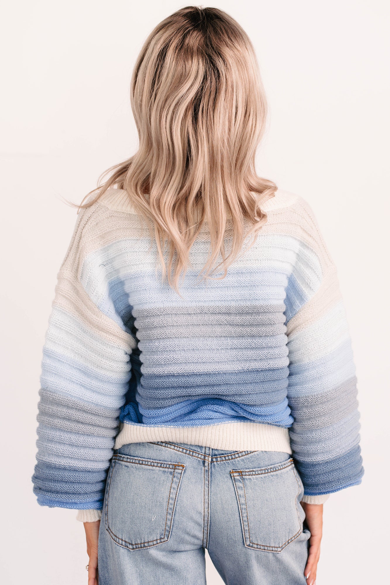 Morning Breeze Ombre Striped Knit Cardigan (Blue) - NanaMacs