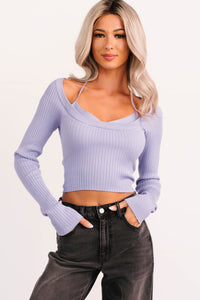 Main Character Era Layered Ribbed Knit Top (Lavender) - NanaMacs