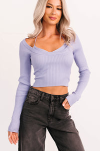 Main Character Era Layered Ribbed Knit Top (Lavender) - NanaMacs