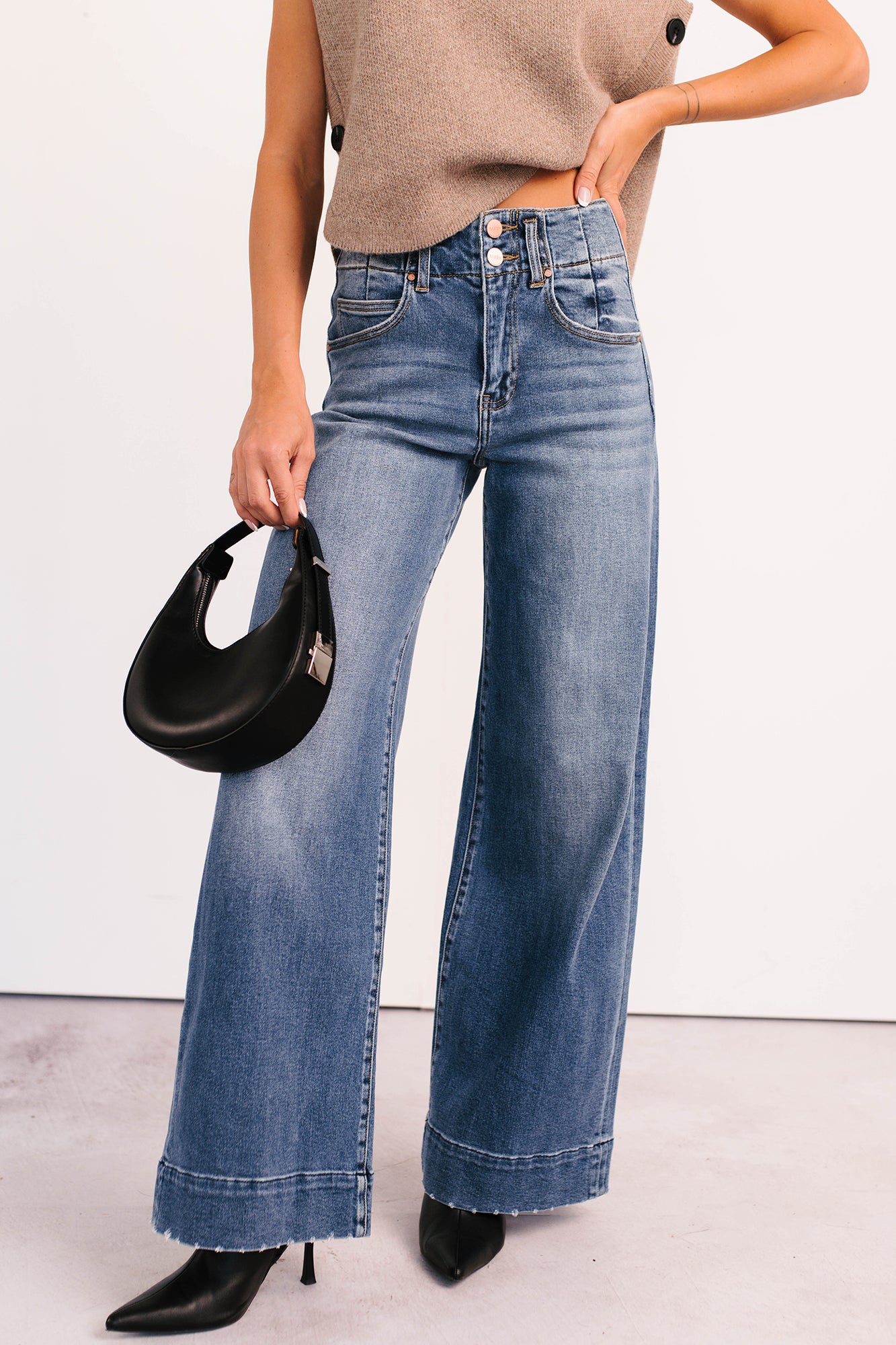 Calla Wide Leg High Rise Risen Jeans (Dark) · NanaMacs
