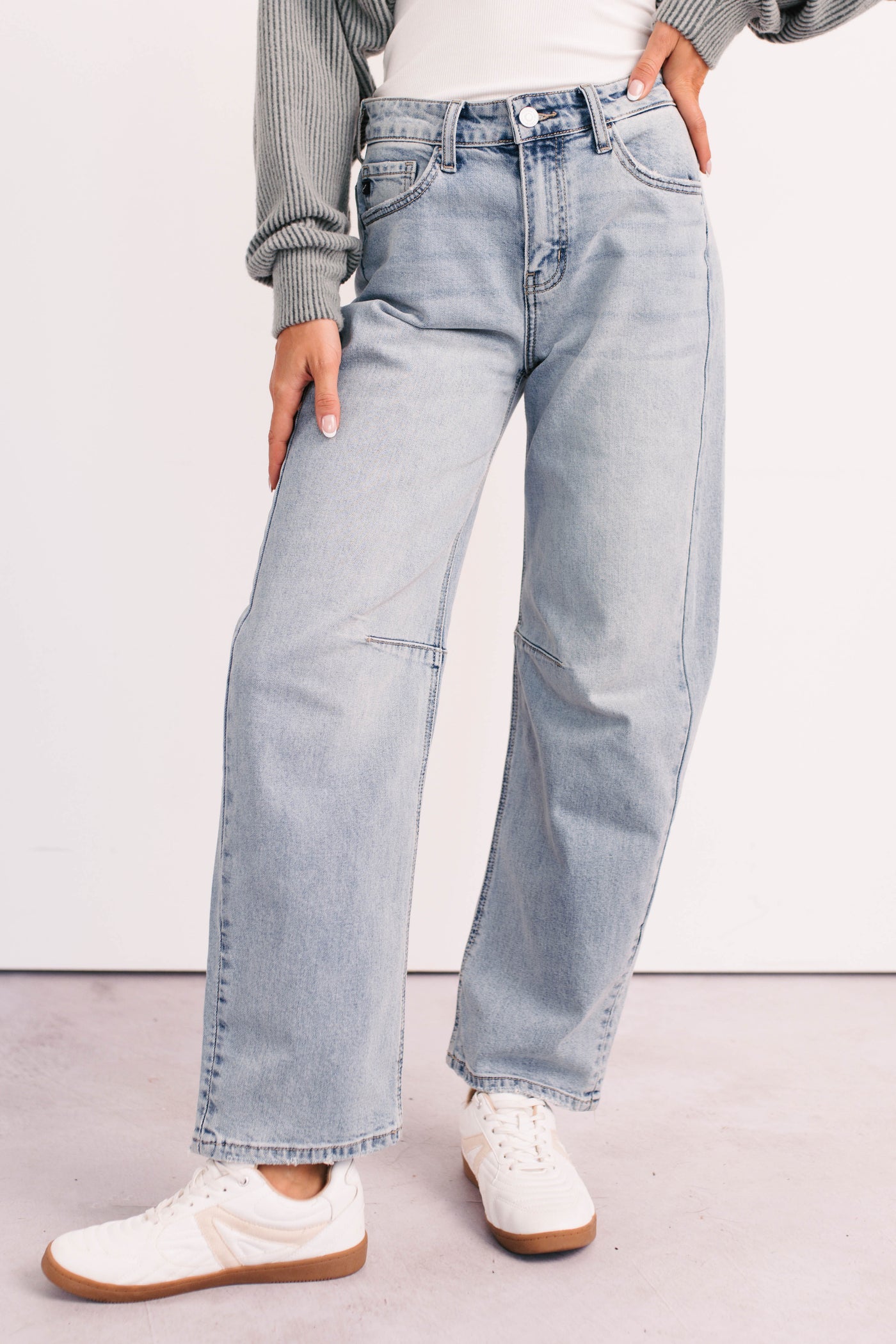 Brock High Rise Barrel Leg Kancan Jeans (Light) - NanaMacs