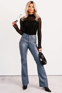 Vibe & Glow Faux Leather Judy Blue Bootcut Pants (Blue) - NanaMacs