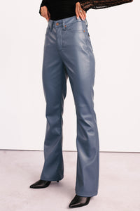Vibe & Glow Faux Leather Judy Blue Bootcut Pants (Blue) - NanaMacs