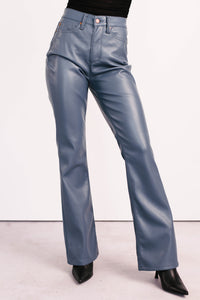 Vibe & Glow Faux Leather Judy Blue Bootcut Pants (Blue) - NanaMacs