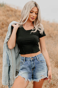 Sink Into It Raw Edge Signature 8 Crop Tee (Black) - NanaMacs