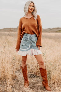 Let's Stick Together Patchwork Mini POL Skirt (Denim) - NanaMacs