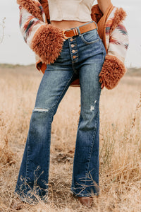 Valina High Rise Tummy Control Buttoned Flare Risen Jeans (Dark) - NanaMacs