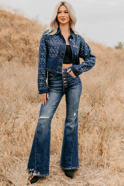 Say Less Do More Patterned Denim Jacket (Dark) - NanaMacs