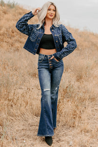 Say Less Do More Patterned Denim Jacket (Dark) - NanaMacs