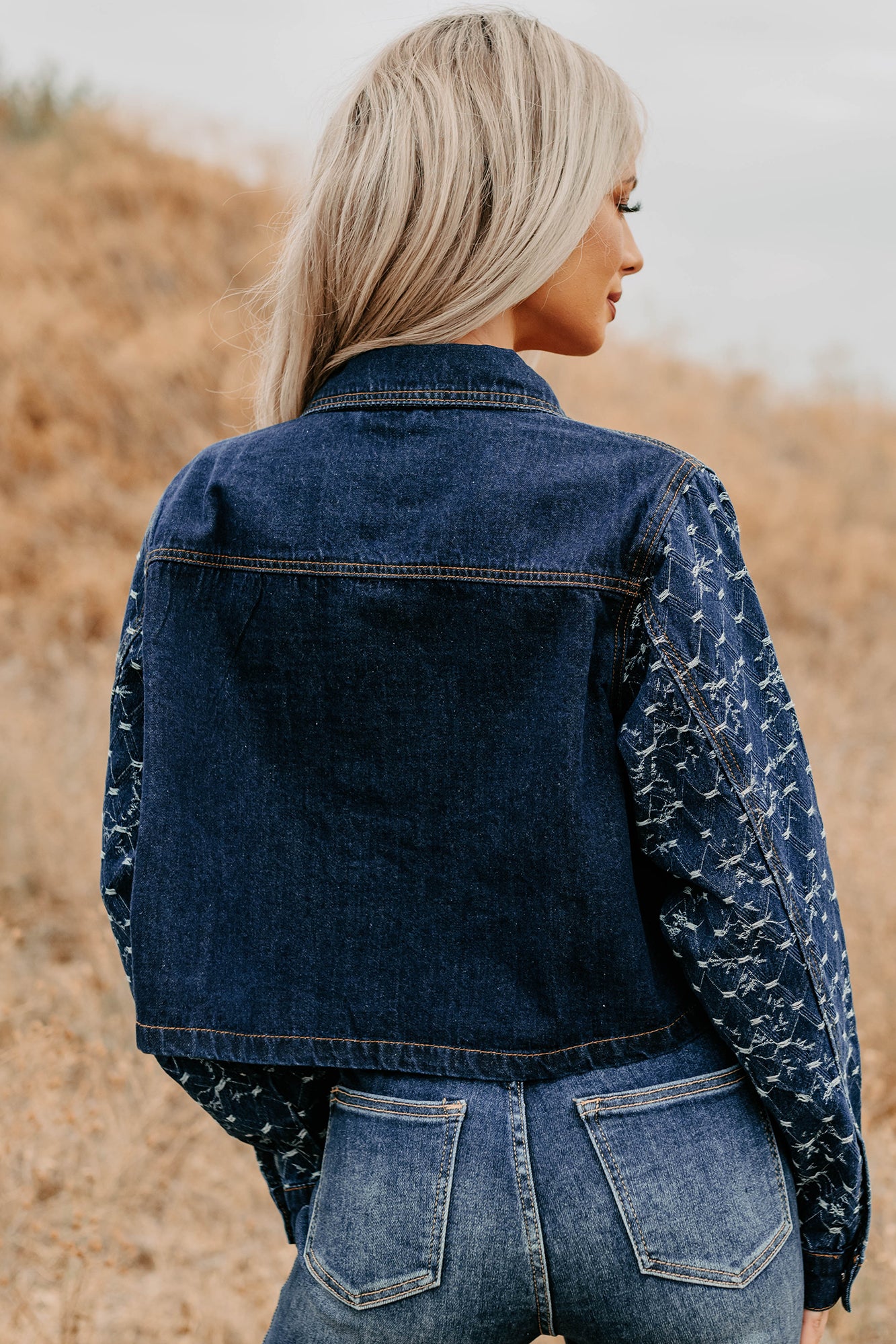 Say Less Do More Patterned Denim Jacket (Dark) - NanaMacs