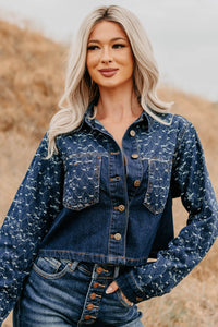 Say Less Do More Patterned Denim Jacket (Dark) - NanaMacs