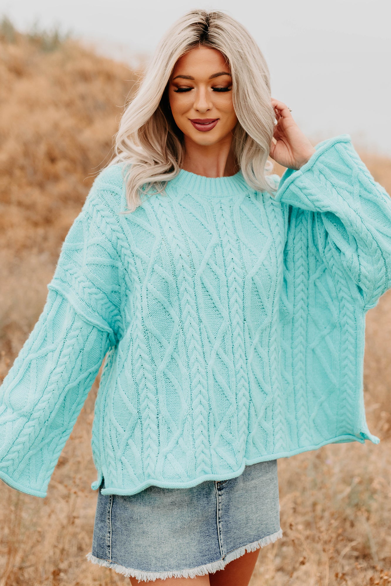 Call Me Over Cable Knit Sweater (Aqua Mint) · NanaMacs