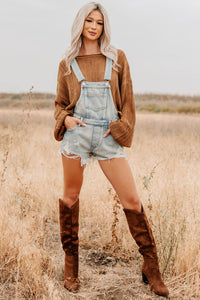 Lost On Purpose Distressed Signature 8 Overall Shorts (Light Denim) - NanaMacs