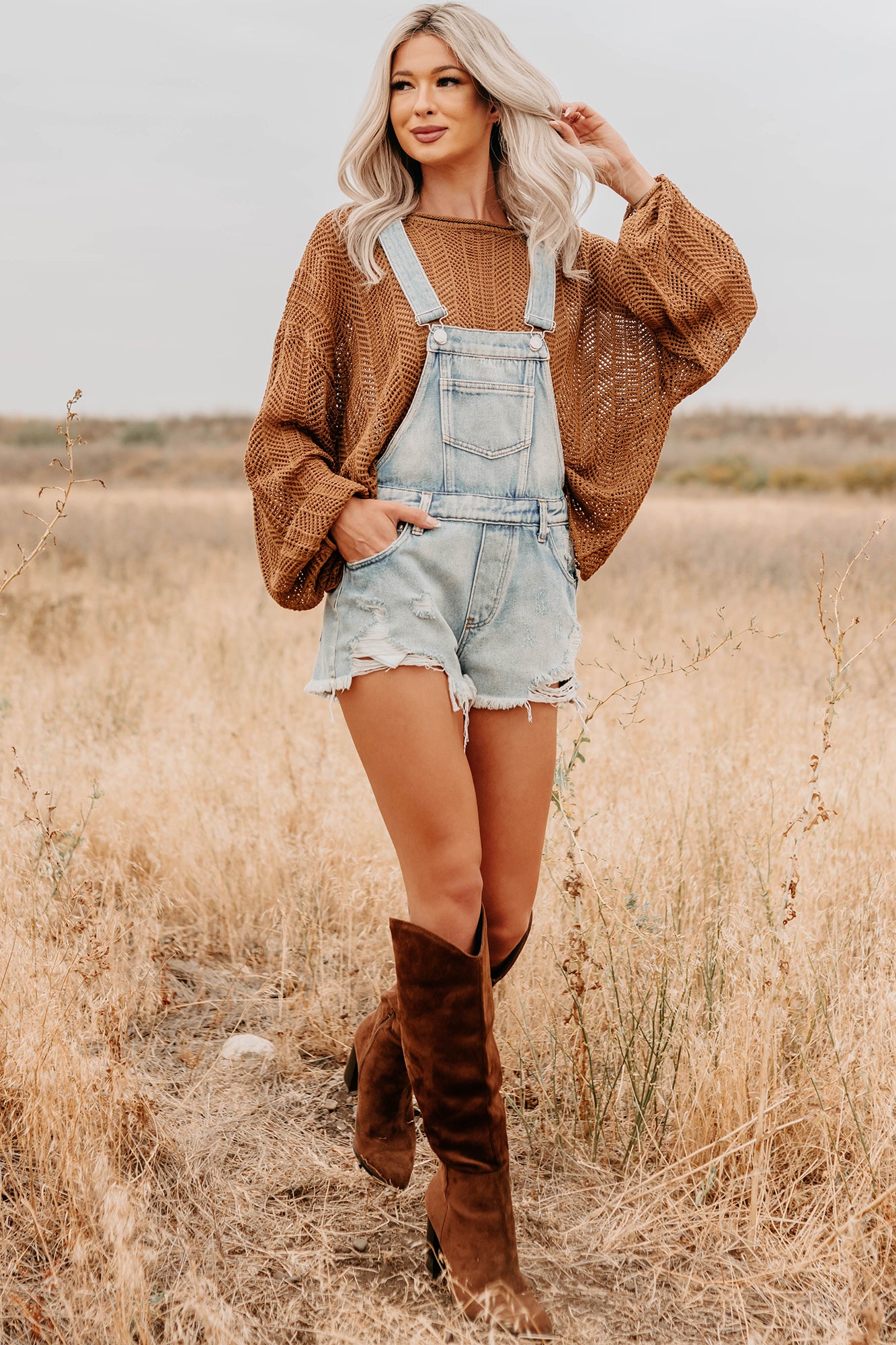 Lost On Purpose Distressed Signature 8 Overall Shorts (Light Denim) - NanaMacs