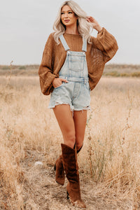 Lost On Purpose Distressed Signature 8 Overall Shorts (Light Denim) - NanaMacs