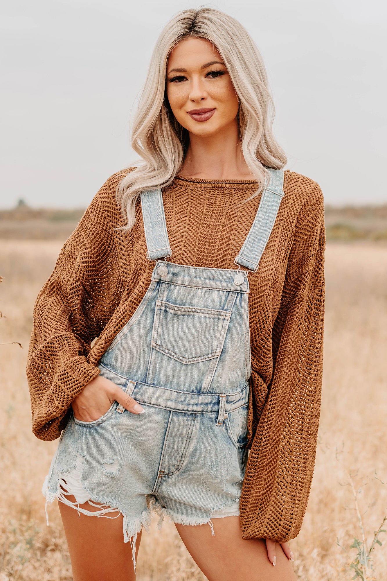 Lost On Purpose Distressed Signature 8 Overall Shorts (Light Denim