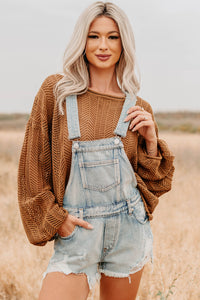 Lost On Purpose Distressed Signature 8 Overall Shorts (Light Denim) - NanaMacs