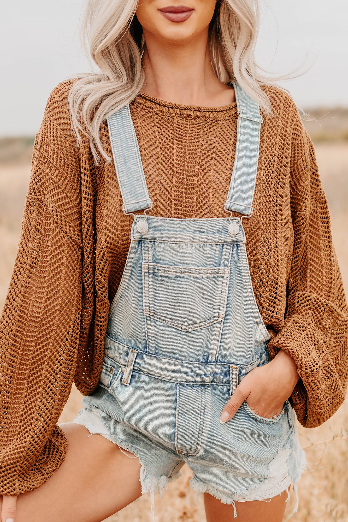 Lost On Purpose Distressed Signature 8 Overall Shorts (Light Denim) - NanaMacs