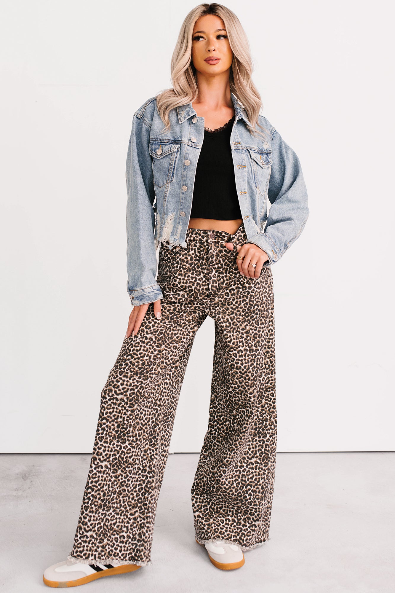 Kaya Tummy Control Wide Leg Saige Denim Jeans (Leopard) - NanaMacs