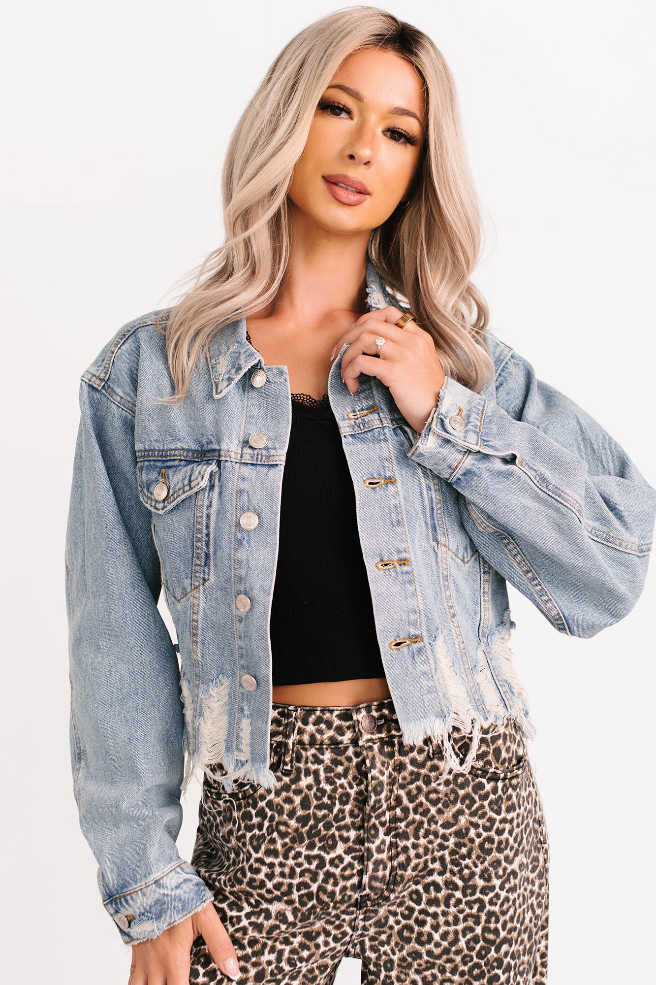 Standing Tall Signature 8 Distressed Denim Jacket (Medium Denim) - NanaMacs