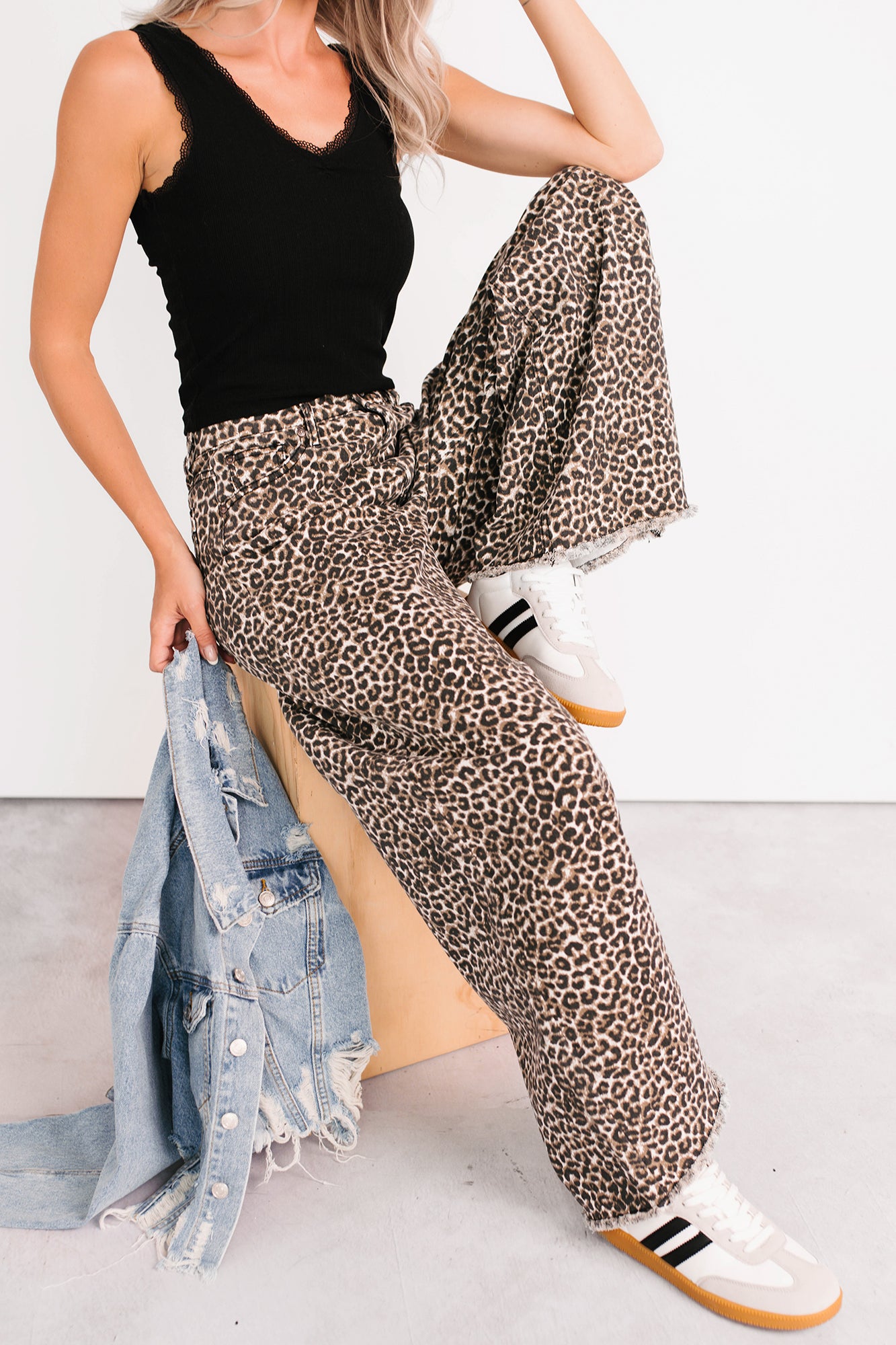 Kaya Tummy Control Wide Leg Saige Denim Jeans (Leopard) - NanaMacs
