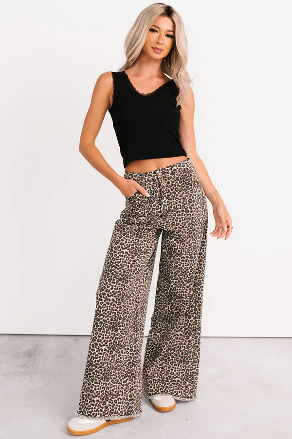 Kaya Tummy Control Wide Leg Saige Denim Jeans (Leopard) - NanaMacs