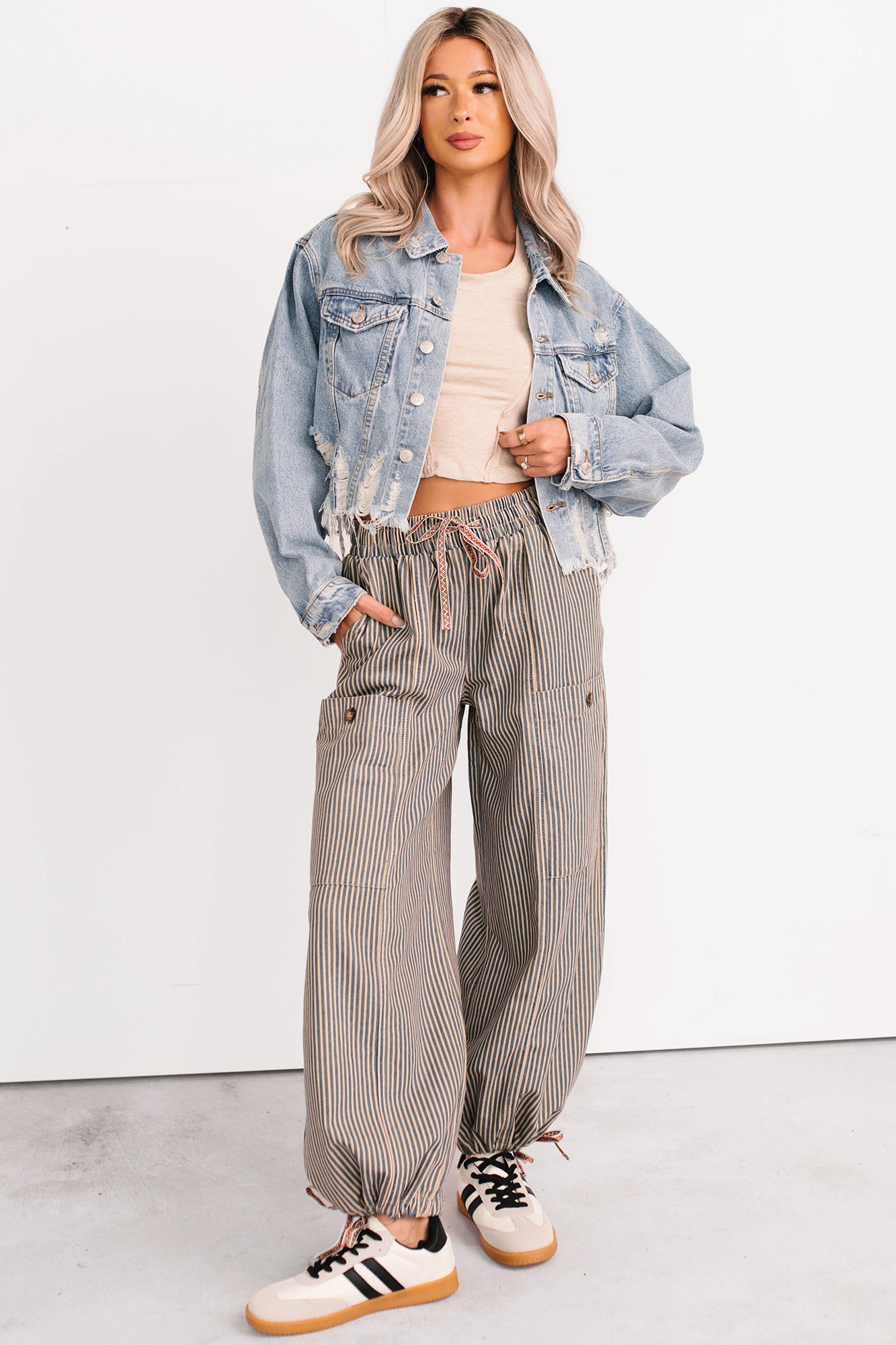 Standing Tall Signature 8 Distressed Denim Jacket (Medium Denim) - NanaMacs