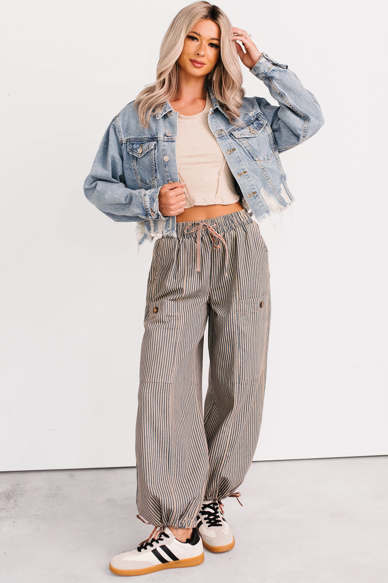 Standing Tall Signature 8 Distressed Denim Jacket (Medium Denim) - NanaMacs