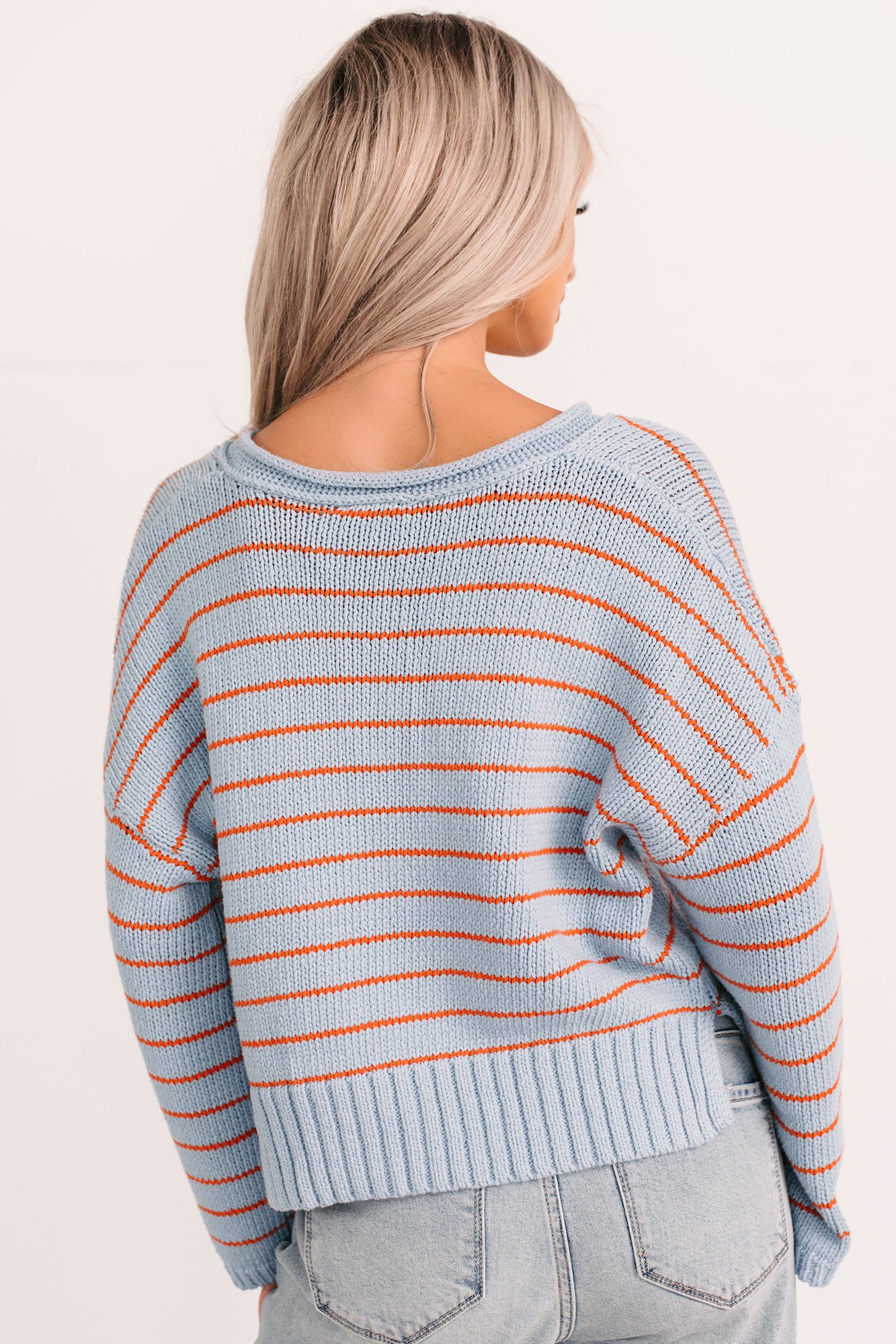 Sunday Comfort Striped Henley Sweater (Blue/Orange) - NanaMacs