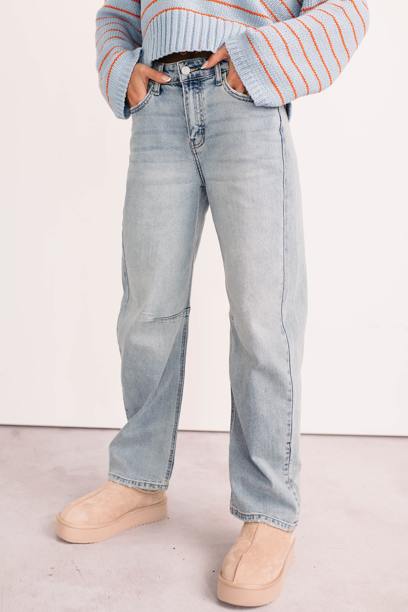 Brock High Rise Barrel Leg Kancan Jeans (Light) - NanaMacs