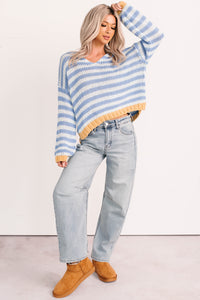 Deep Trance Relaxed Stripe Sweater (Denim/Mustard) - NanaMacs