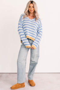 Deep Trance Relaxed Stripe Sweater (Denim/Mustard) - NanaMacs