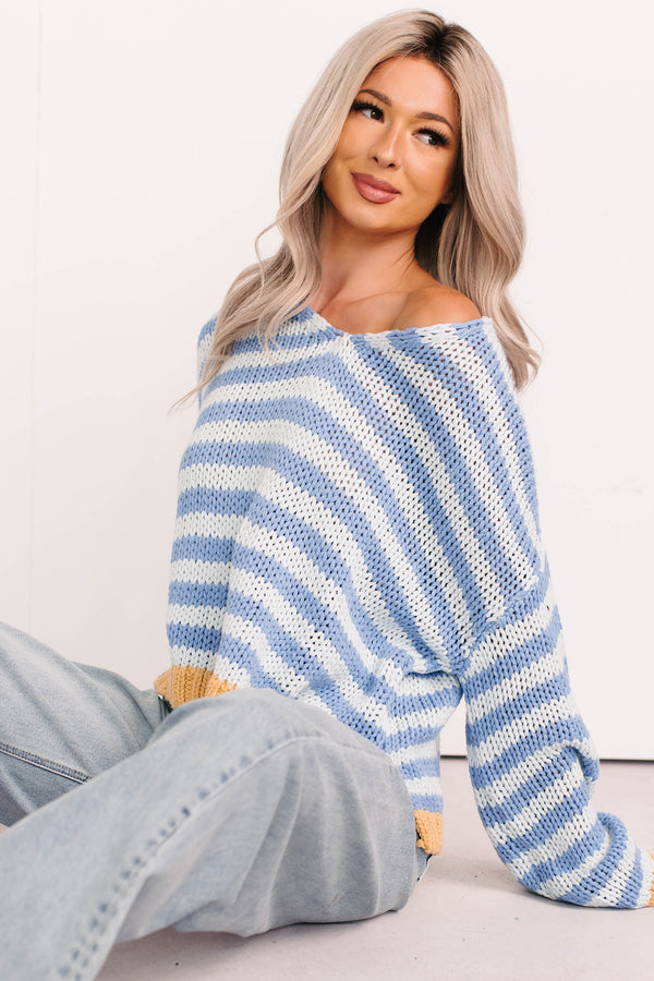 Deep Trance Relaxed Stripe Sweater (Denim/Mustard) - NanaMacs