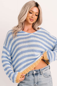 Deep Trance Relaxed Stripe Sweater (Denim/Mustard) - NanaMacs