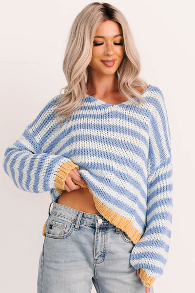 Deep Trance Relaxed Stripe Sweater (Denim/Mustard) - NanaMacs