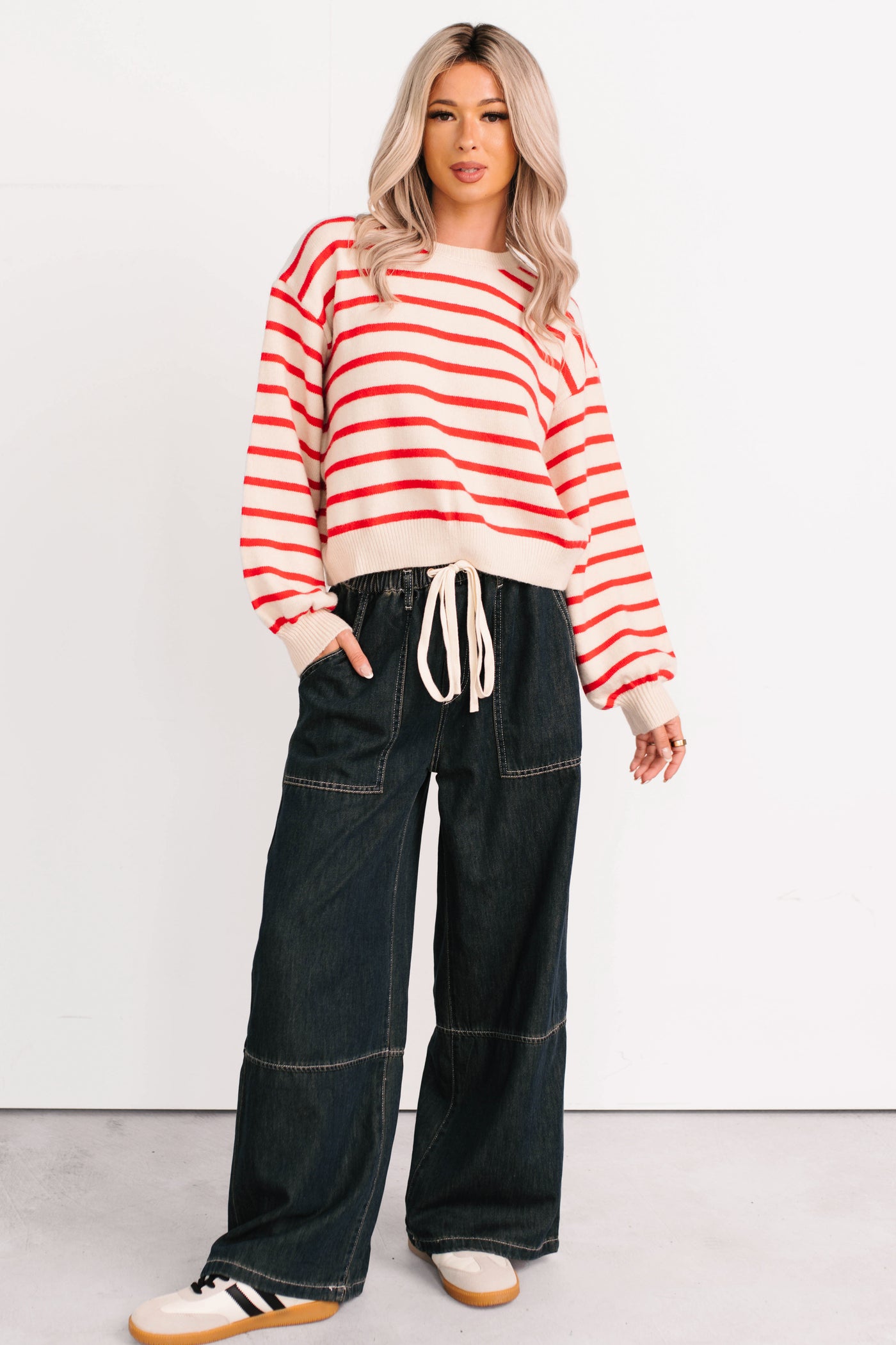 Morning Rituals Striped Button Detail Sweater (Red) - NanaMacs